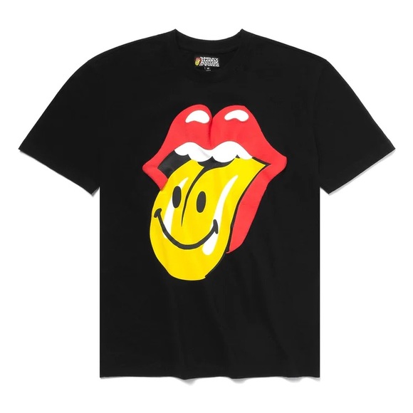 SOLD OIT NWT Unisex Market X Smiley X The Rolling Stones Black T-Shirt XL - Picture 5 of 12